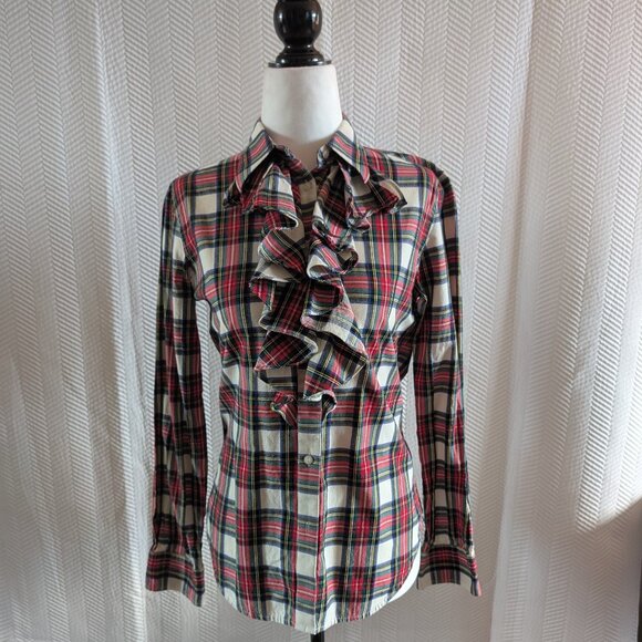 Lauren Ralph Lauren plaid ruffled button down blouse Size Small - Picture 1 of 9